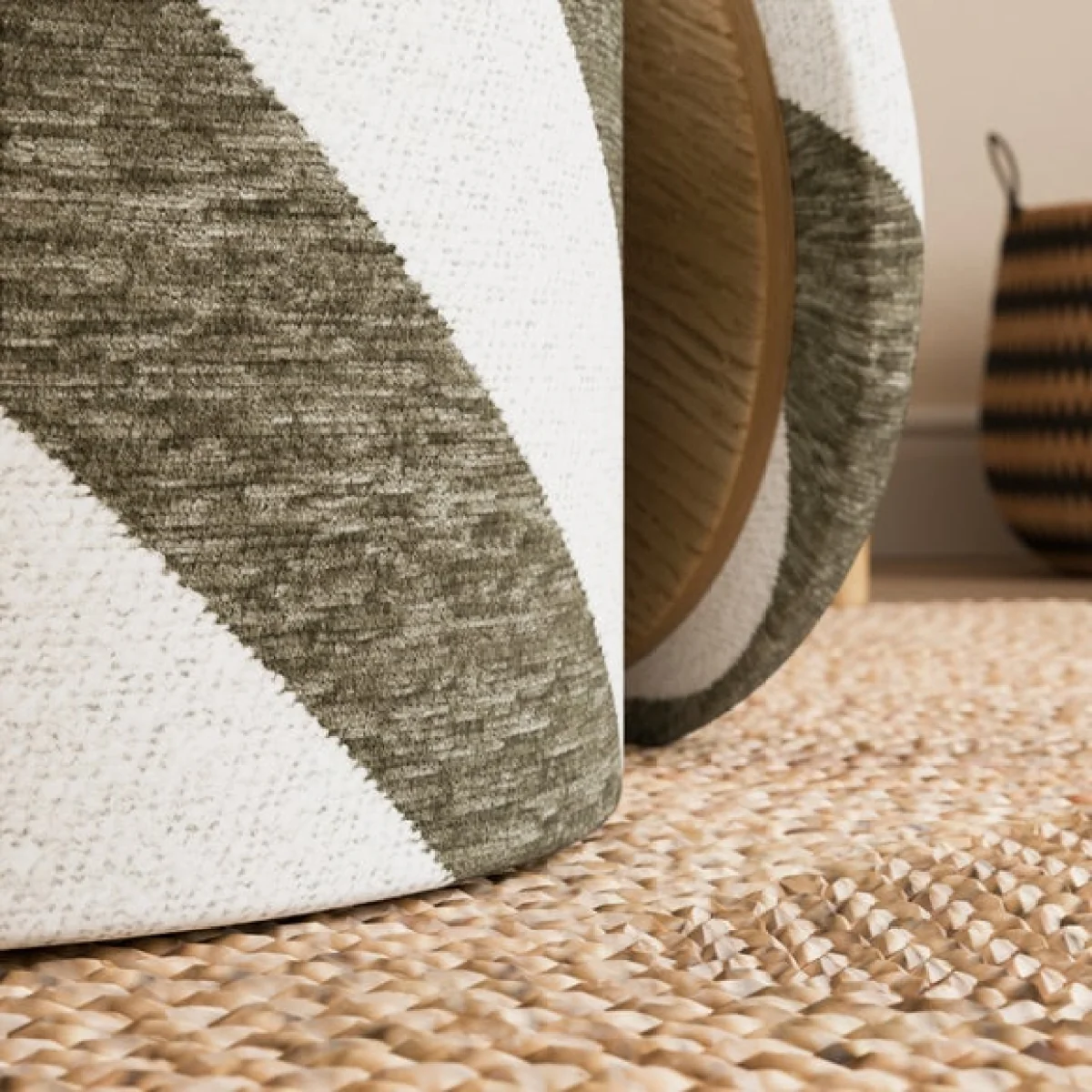 Diagonal Stripe Chenille Round Tray Table Storage Footstool – image 5