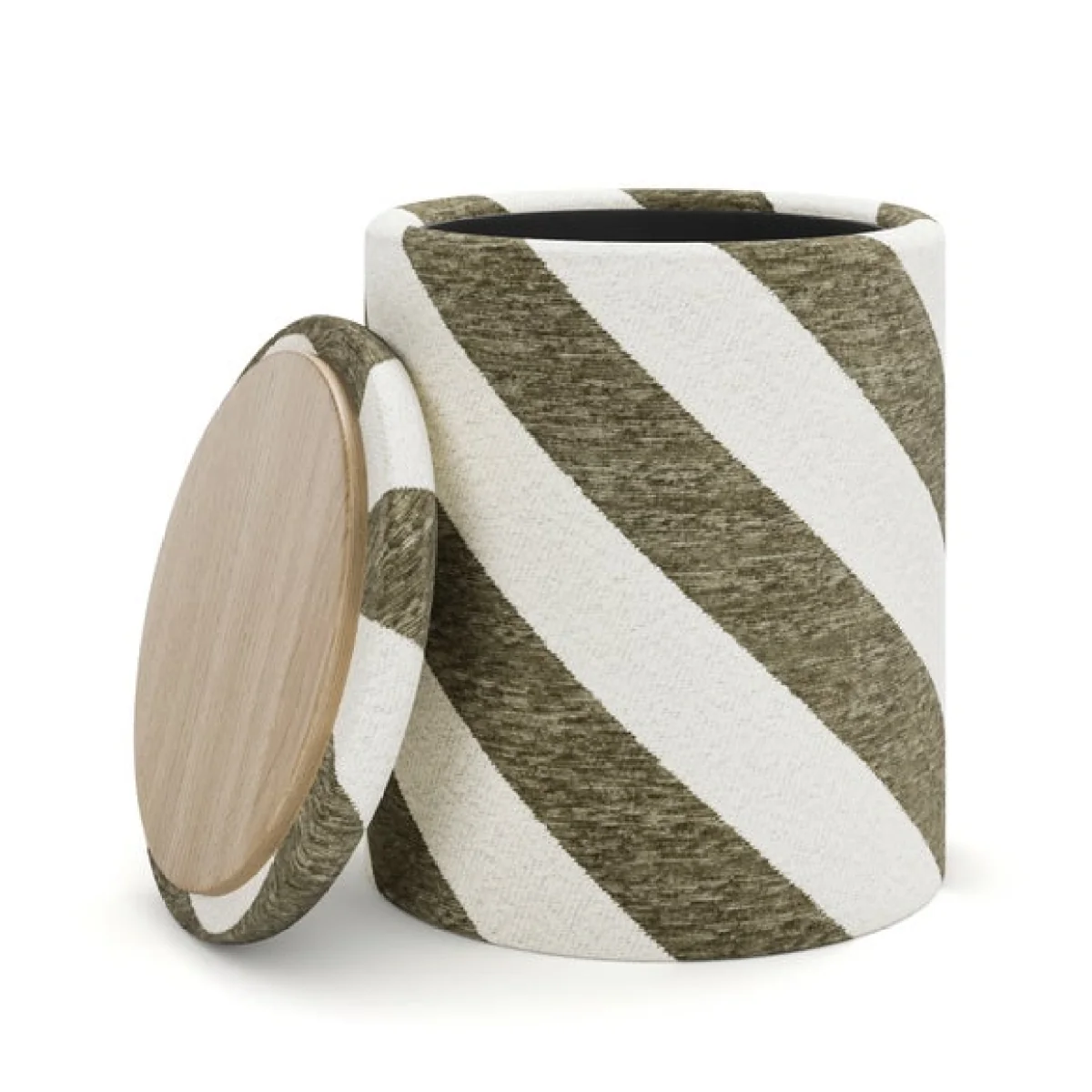 Diagonal Stripe Chenille Round Tray Table Storage Footstool – image 8