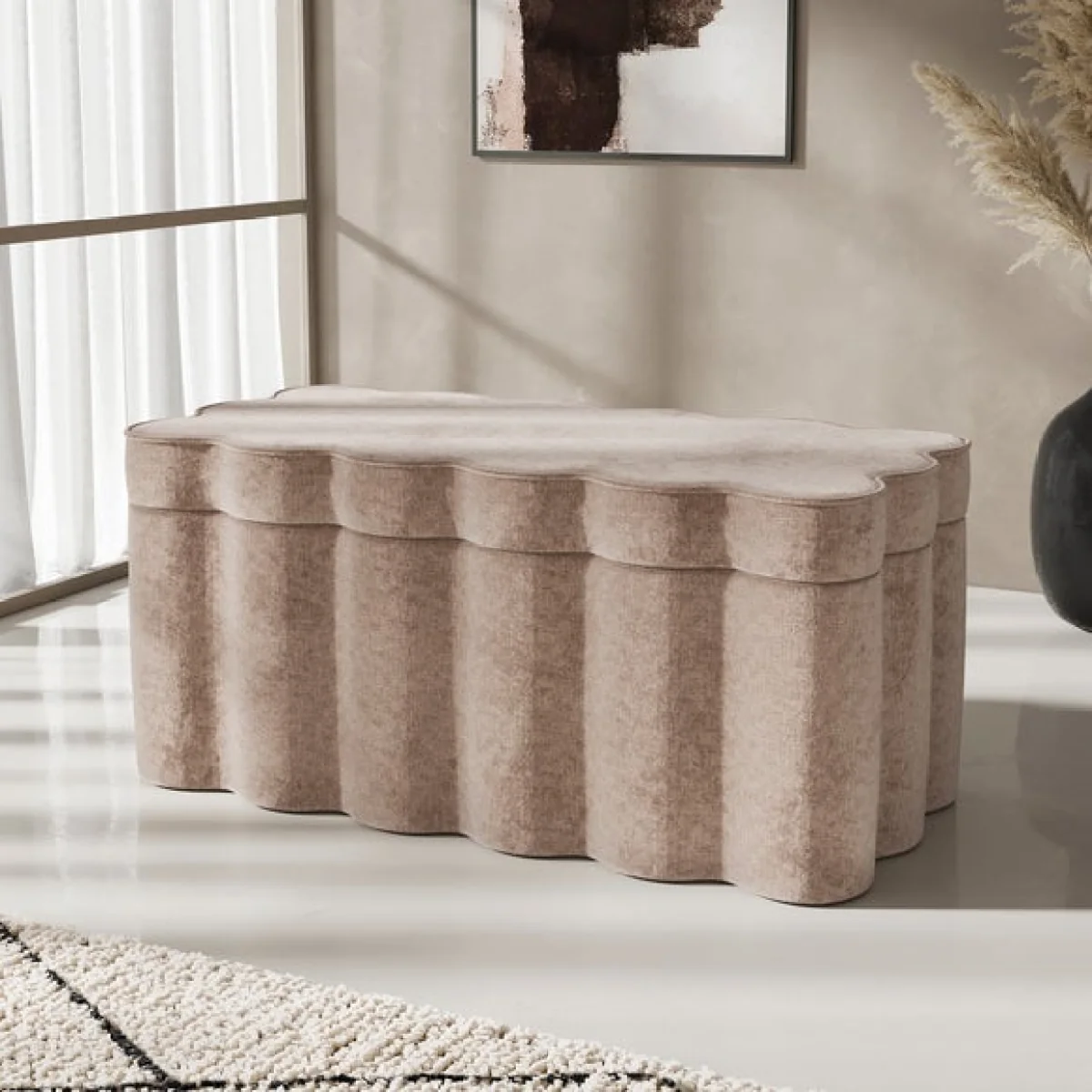 Wavie Luxe Chenille Storage Ottoman – image 1