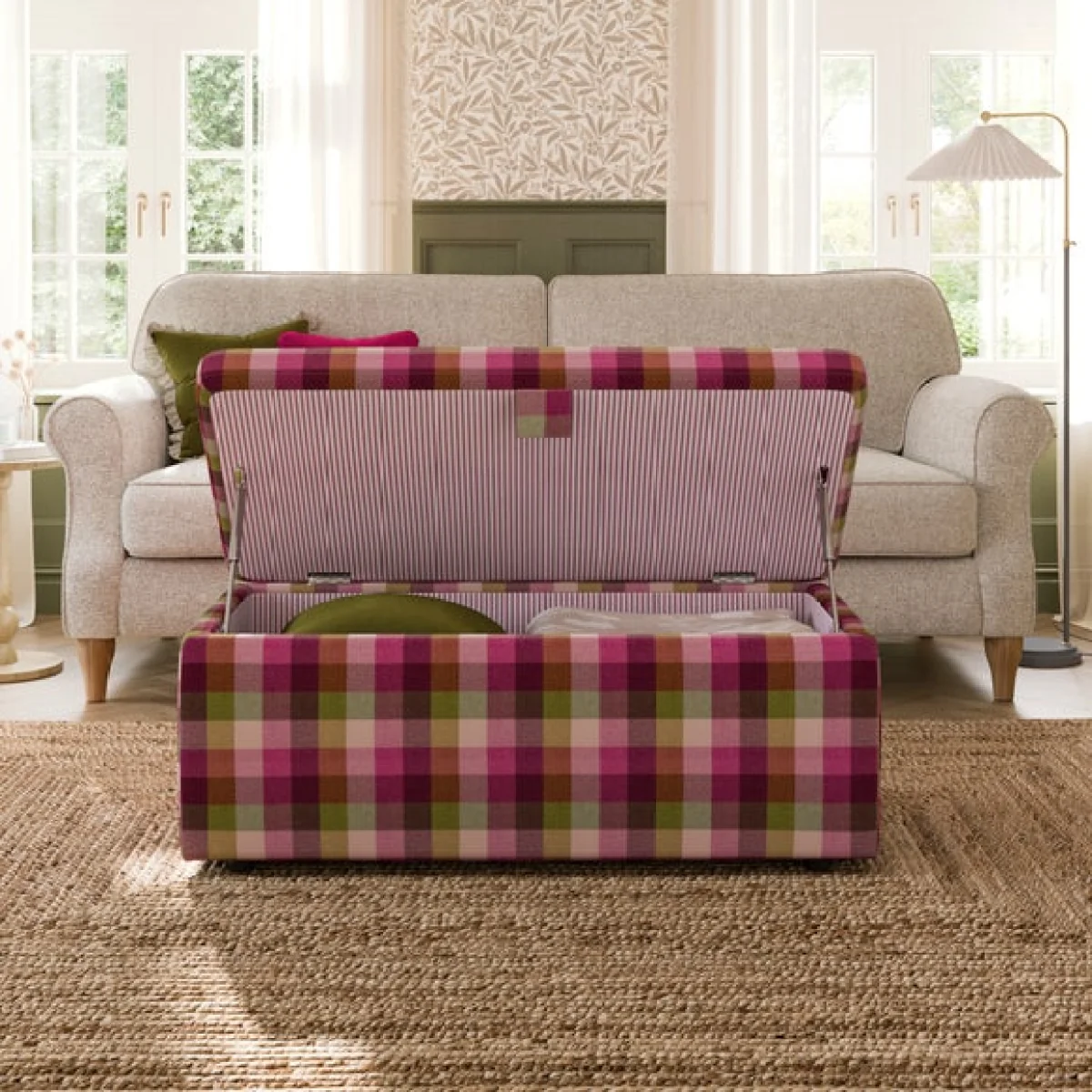 Box Chest Bright Check Storage Footstool – image 2