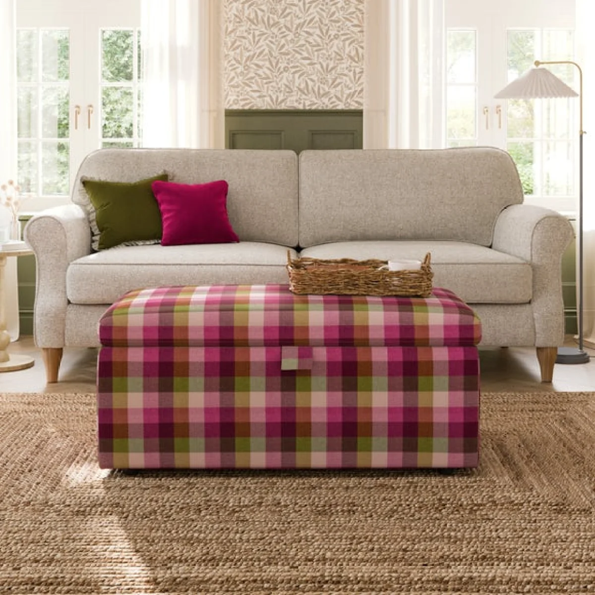 Box Chest Bright Check Storage Footstool – image 1