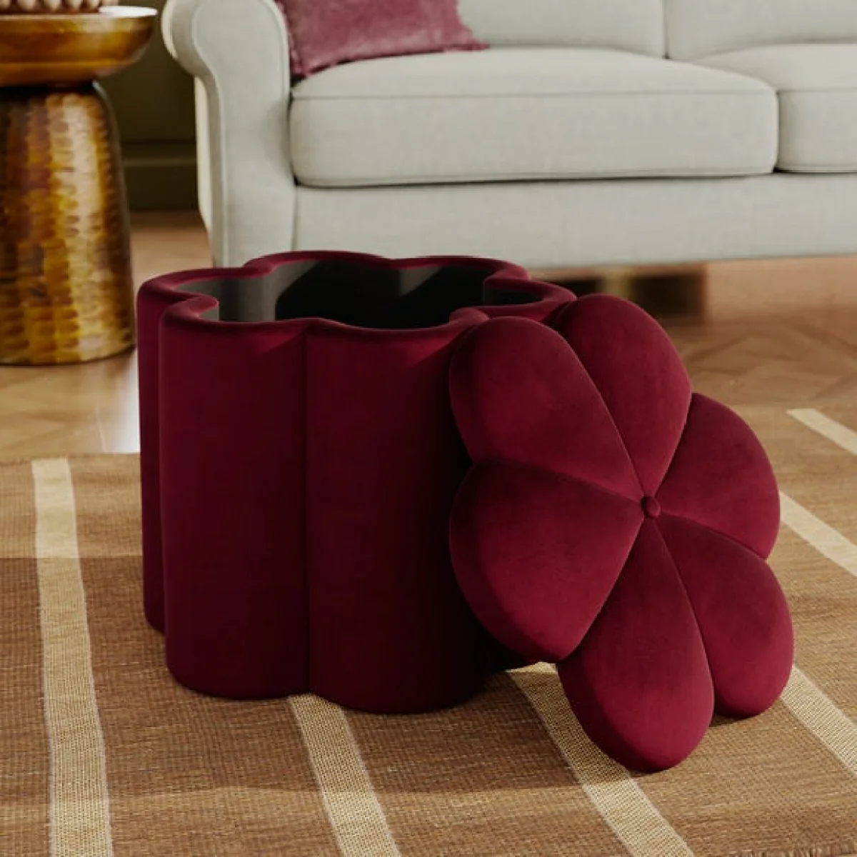 Flower Velvet Storage Footstool – image 3