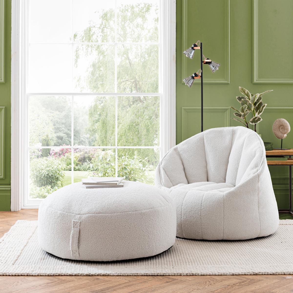 XL Adella Sherpa Ivory Footstool – image 7
