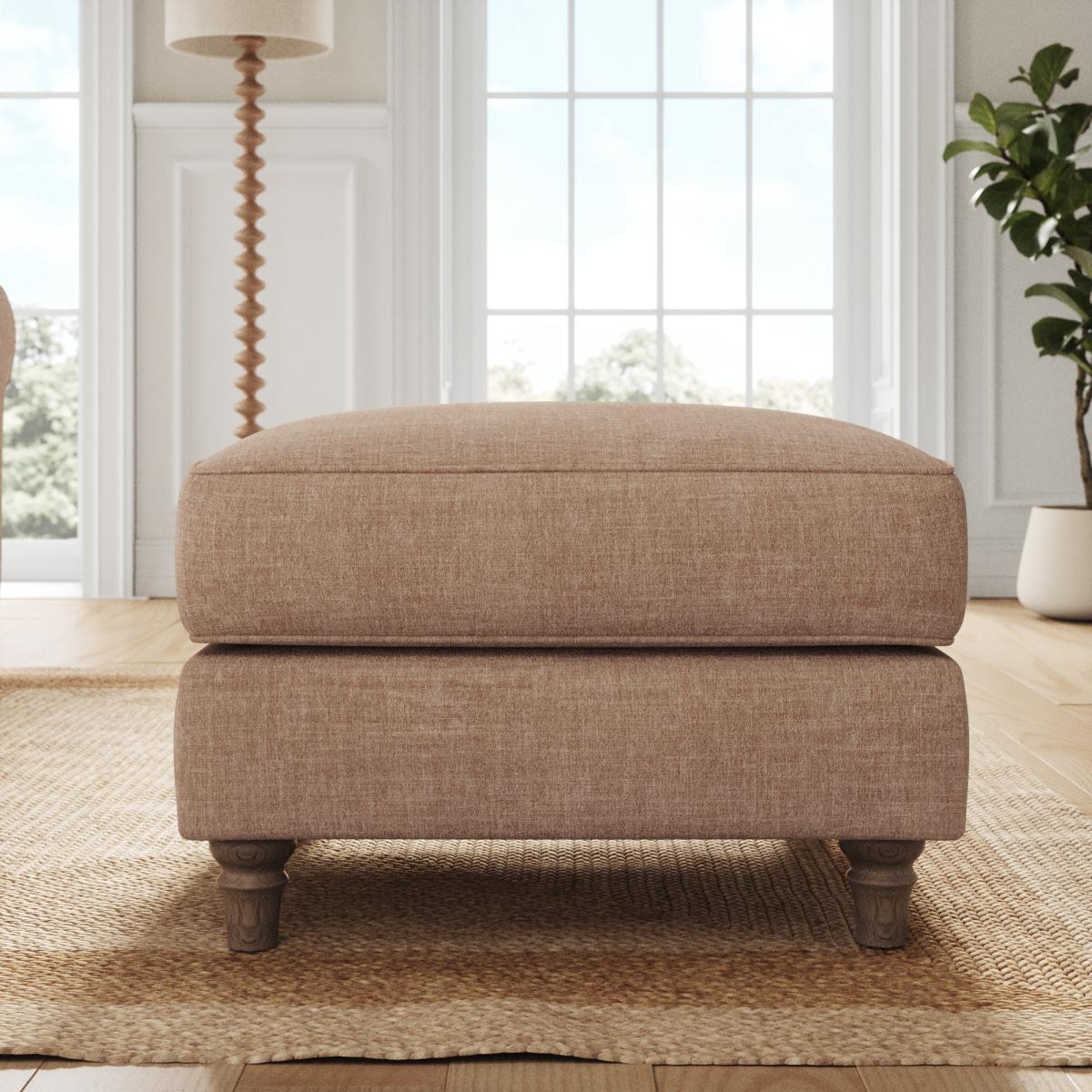 Flori Footstool, Tonal Plush Chenille Soft Clay – image 2