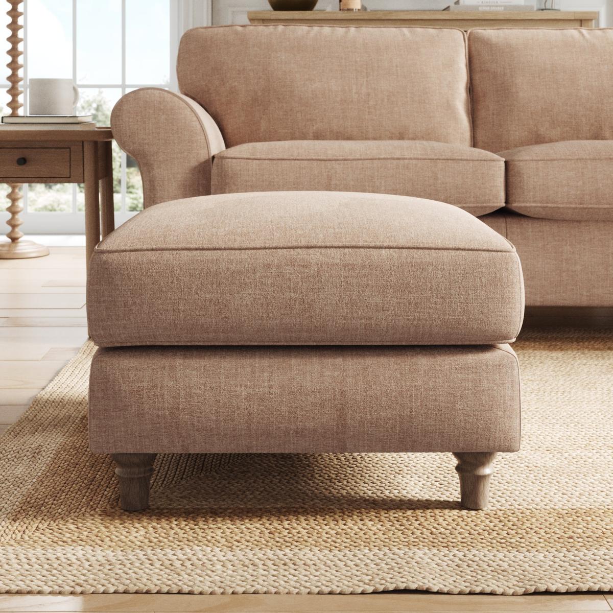 Flori Footstool, Tonal Plush Chenille Soft Clay – image 3