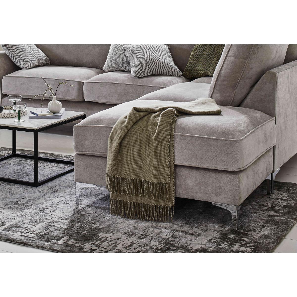 Legend Fabric Footstool - Kingston Beige with Chrome Feet – image 2