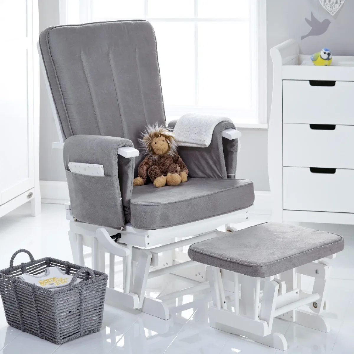 Deluxe Grey Reclining Glider Chair with Footstool - Obaby – image 1