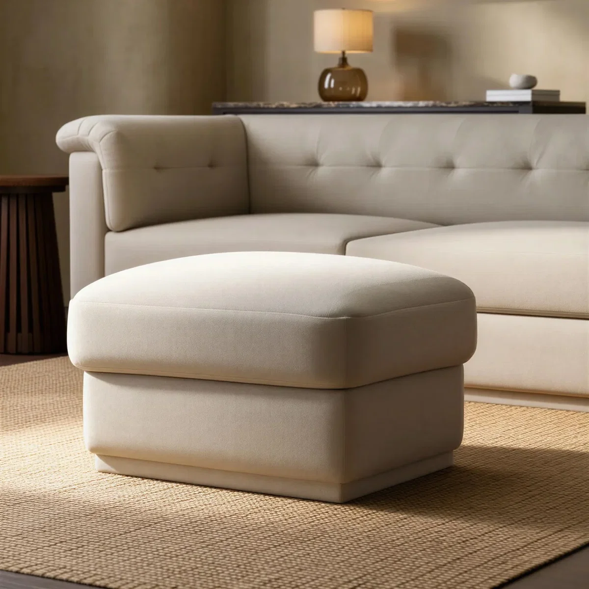Cream Chenille Ottoman Storage Footstool - Caleb – image 1