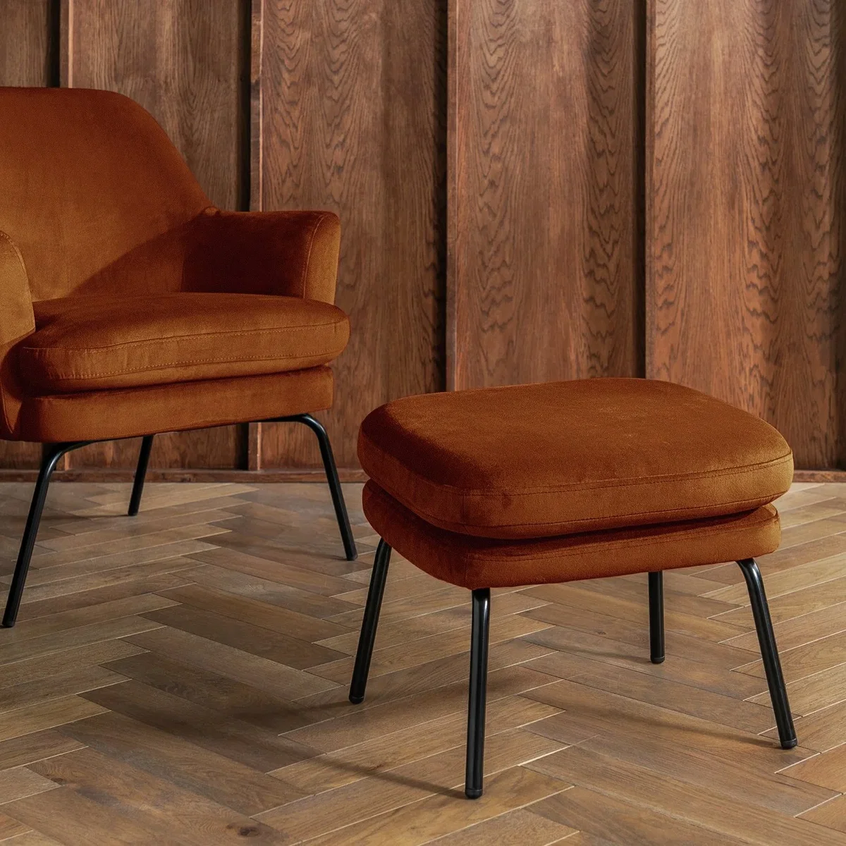Habitat Celine Velvet Footstool - Orange – image 1