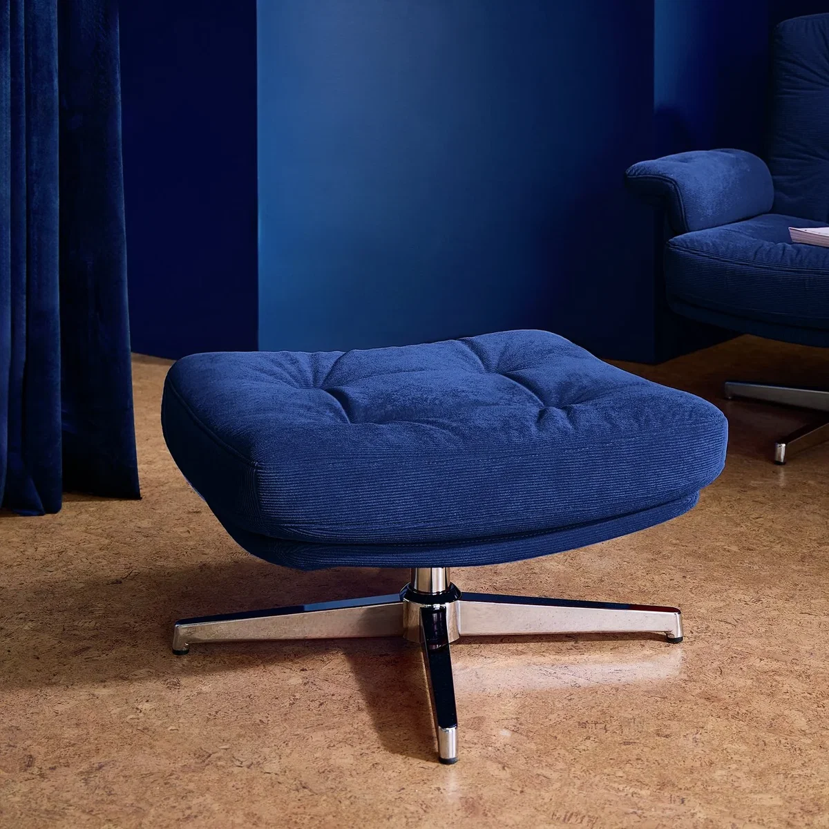 Habitat Dawson Fabric Swivel Footstool - Blue – image 1