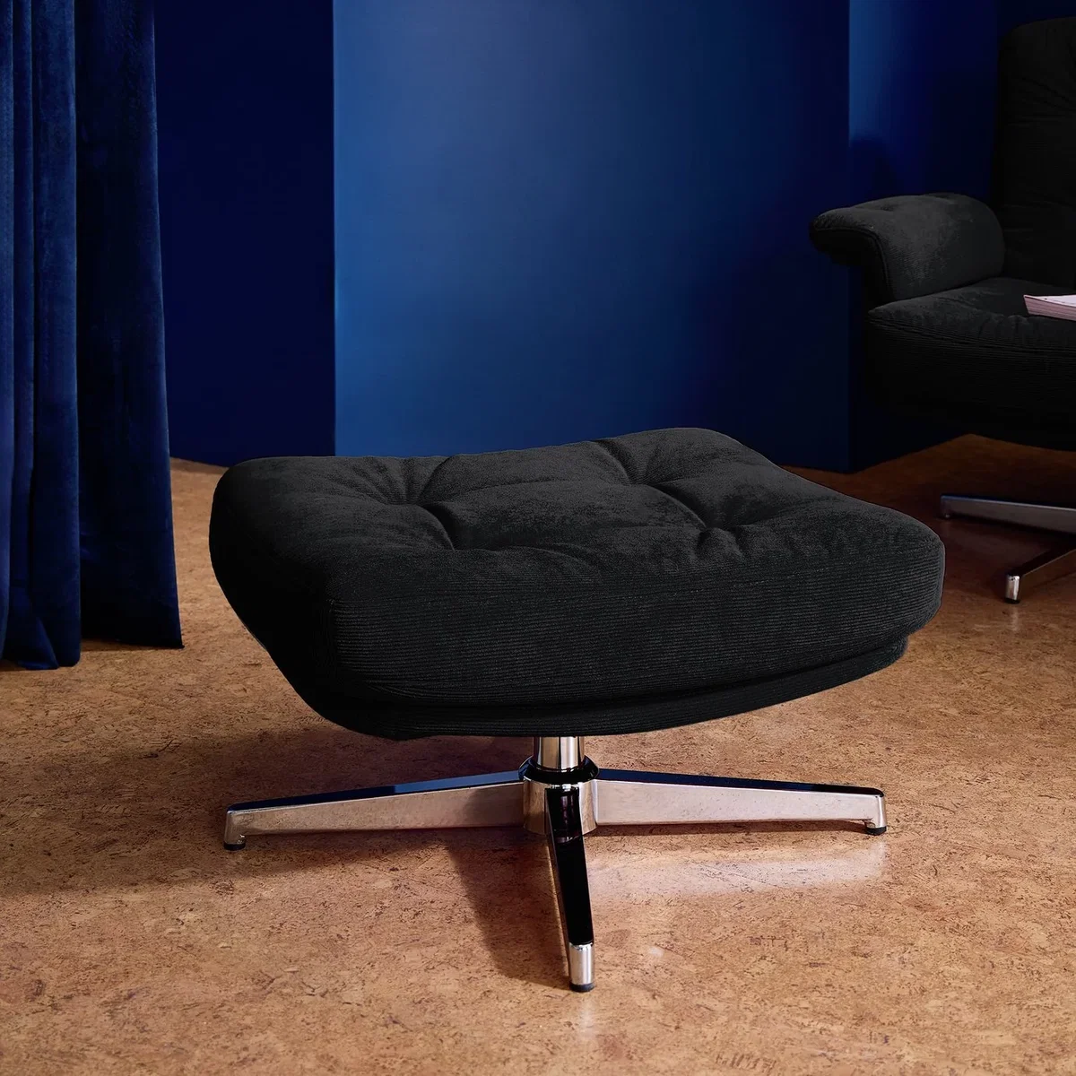 Habitat Dawson Fabric Swivel Footstool - Black – image 1