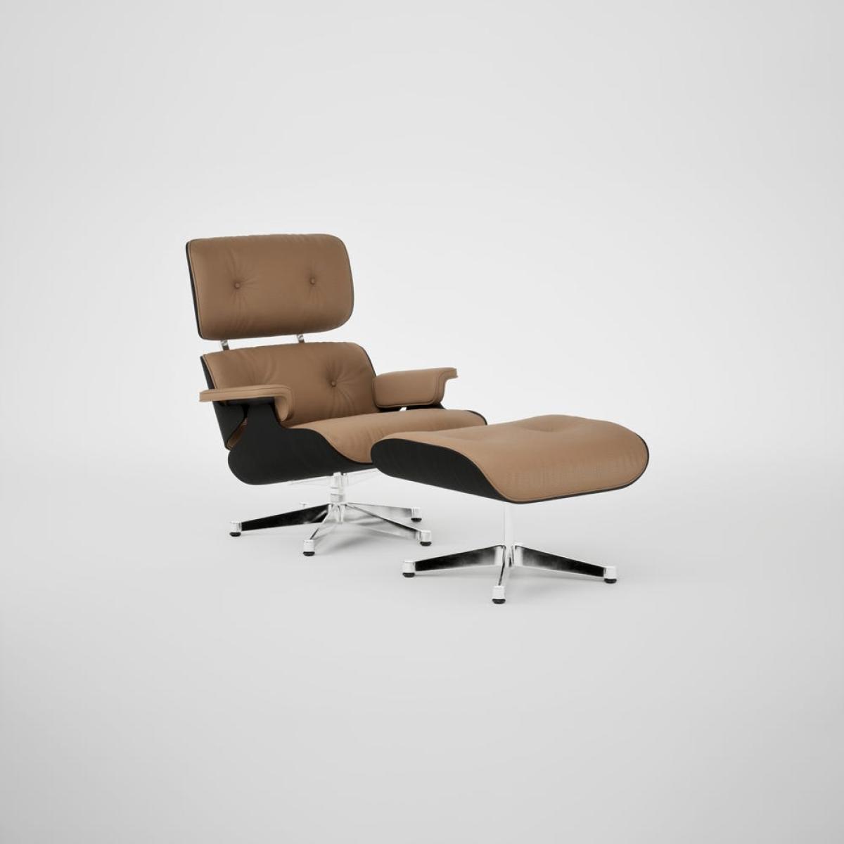 Vitra Eames Lounge Chair & Ottoman Chestnut Black New Dims L50 75 Camel Polished Base 04 – image 2
