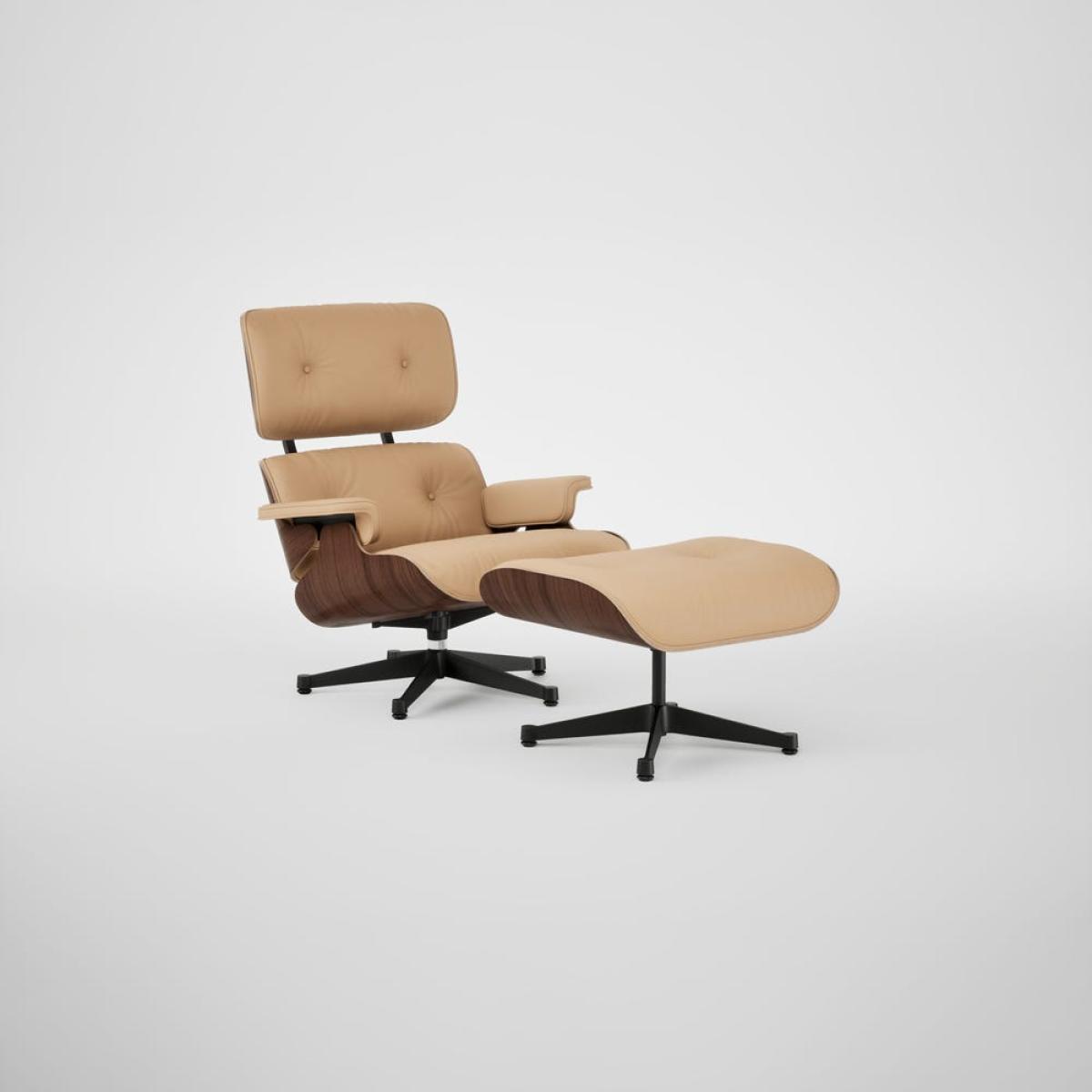 Vitra Eames Lounge Chair & Ottoman Walnut Dark Clas. L50 63 Cashew Polished Black Base 05 – image 2