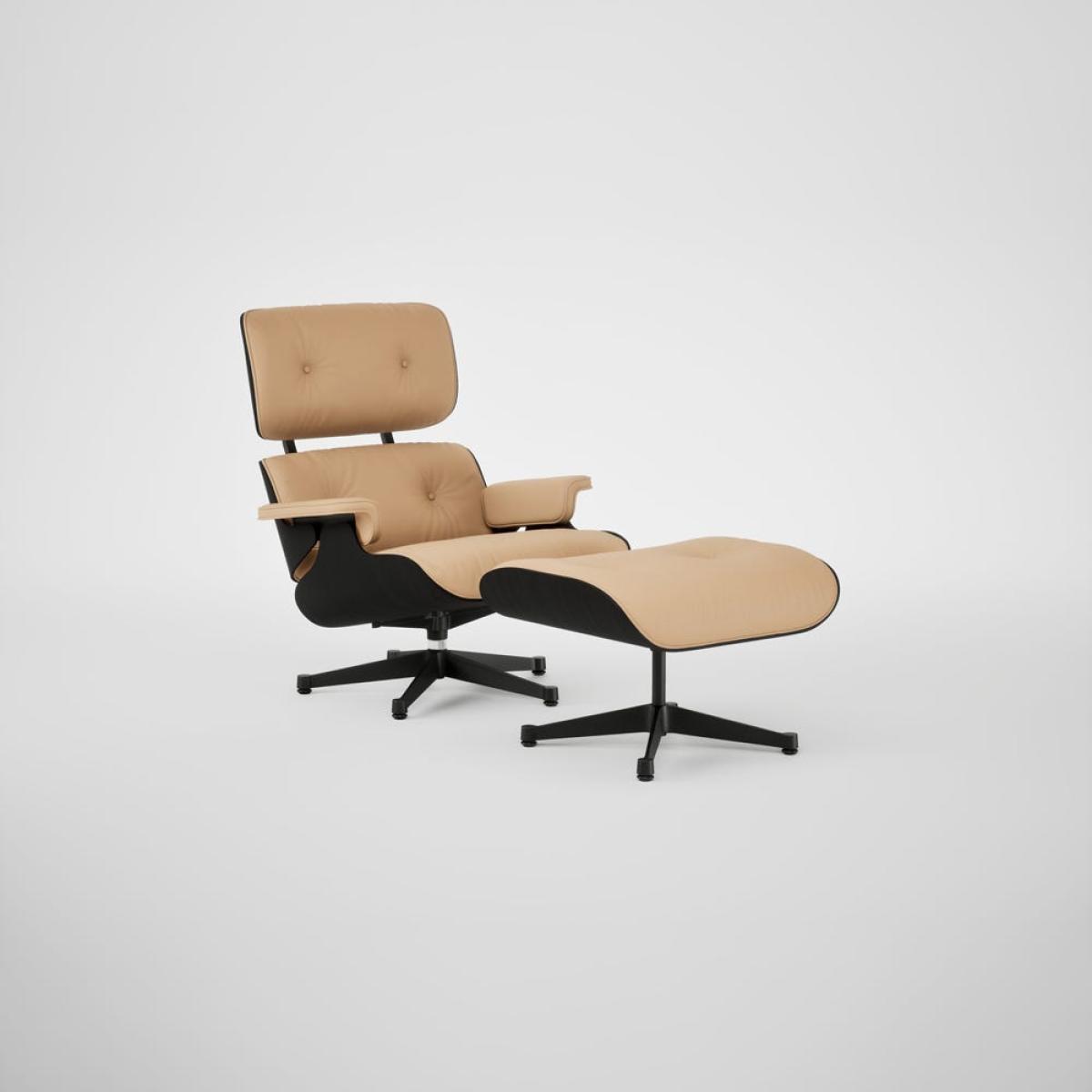 Vitra Eames Lounge Chair & Ottoman Chestnut Black New Dims L50 63 Cashew Polished Black Base 04 – image 2