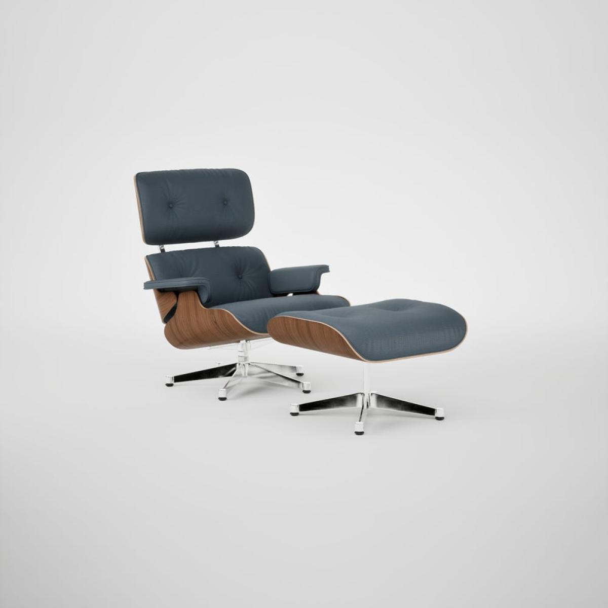Vitra Eames Lounge Chair & Ottoman Walnut Natural New Dims L50 60 Smoke Blue Polished Base 05 – image 2
