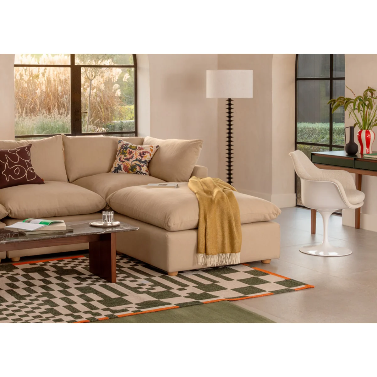 Heal's Astrid Ottoman Smart Cotton Linen Sahara Natural Beech Feet – image 2