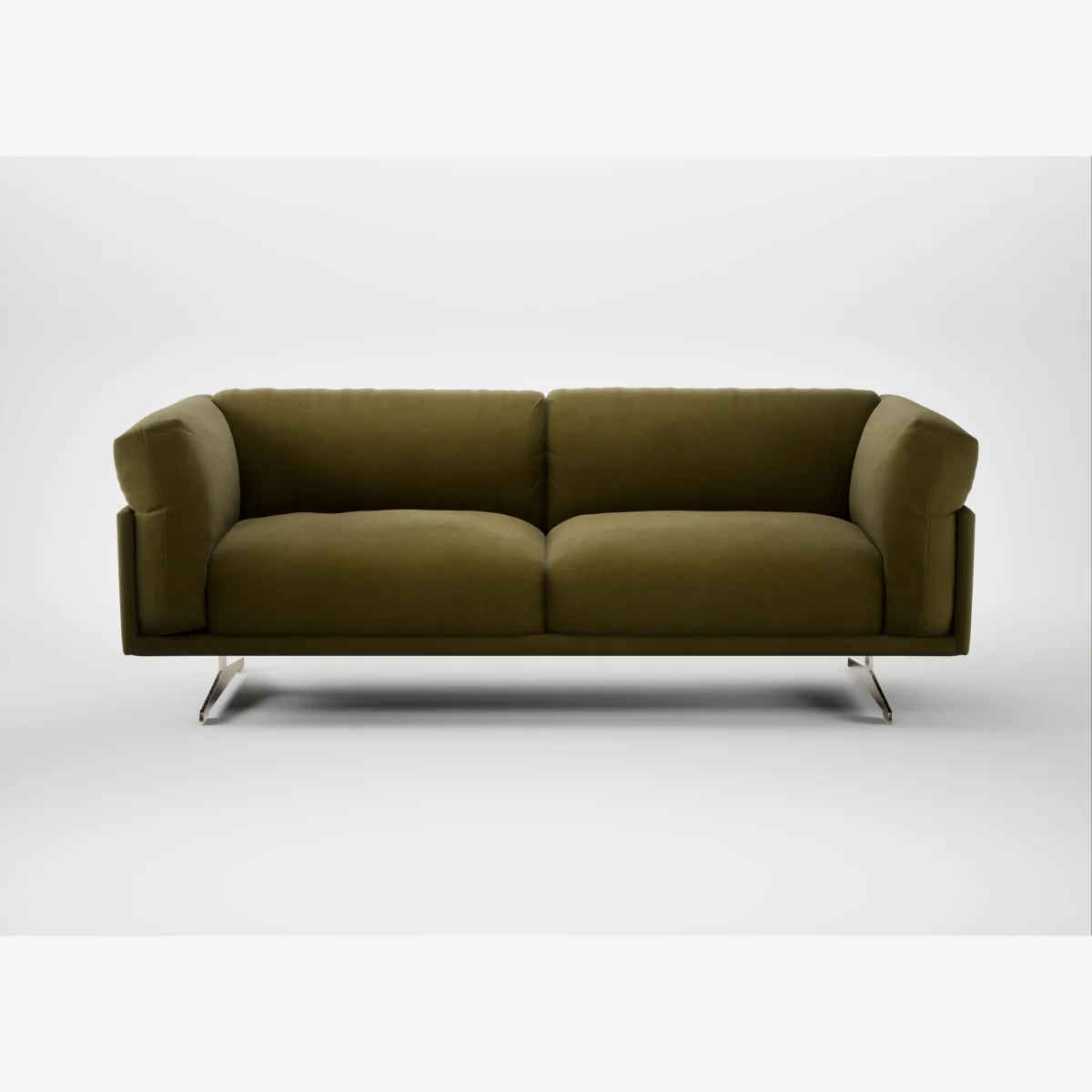 Heal's Novara Ottoman Wool Velvet Olive Stainless Steel Feet – image 1