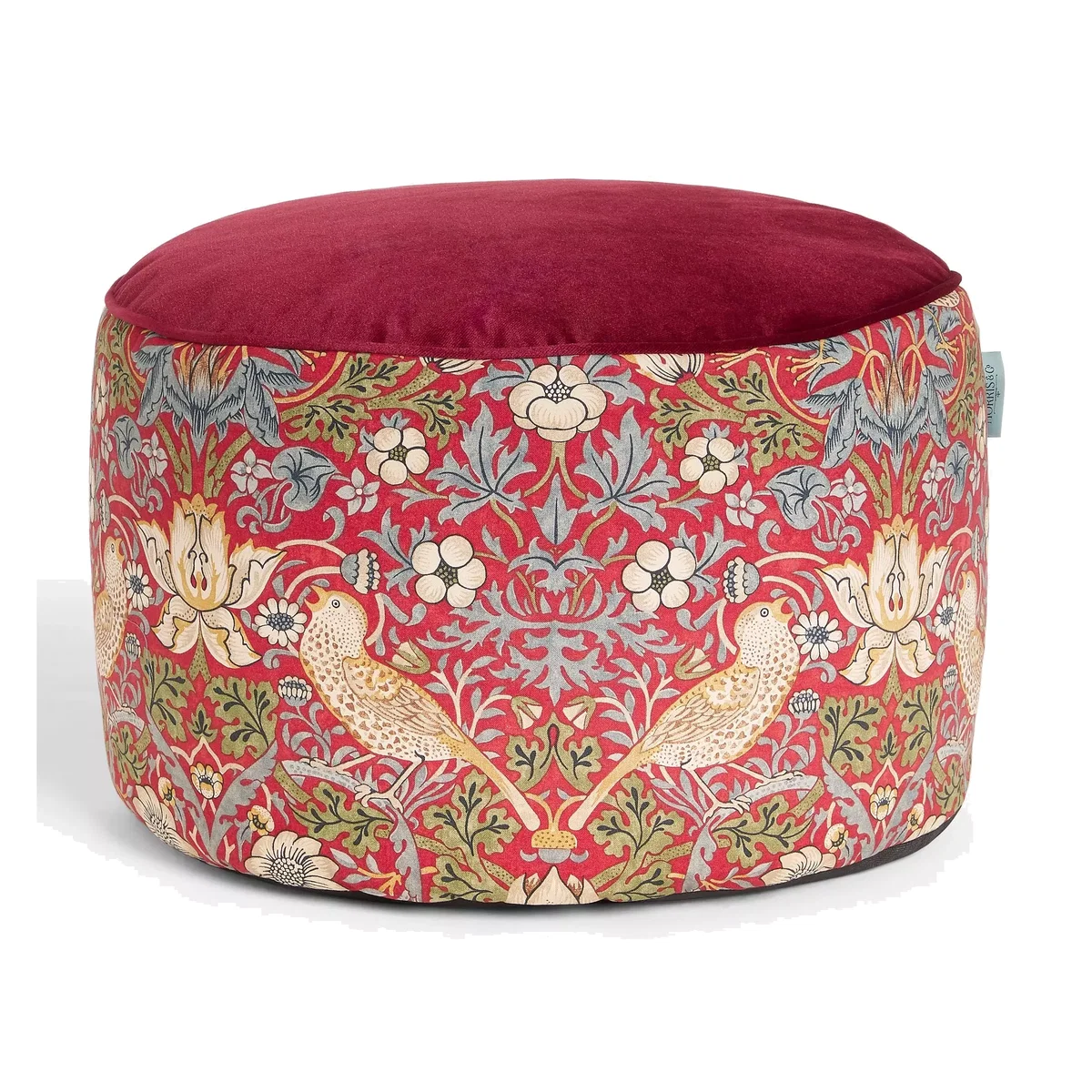 Morris & Co. Strawberry Thief Pouffe, Red / Multi – image 1