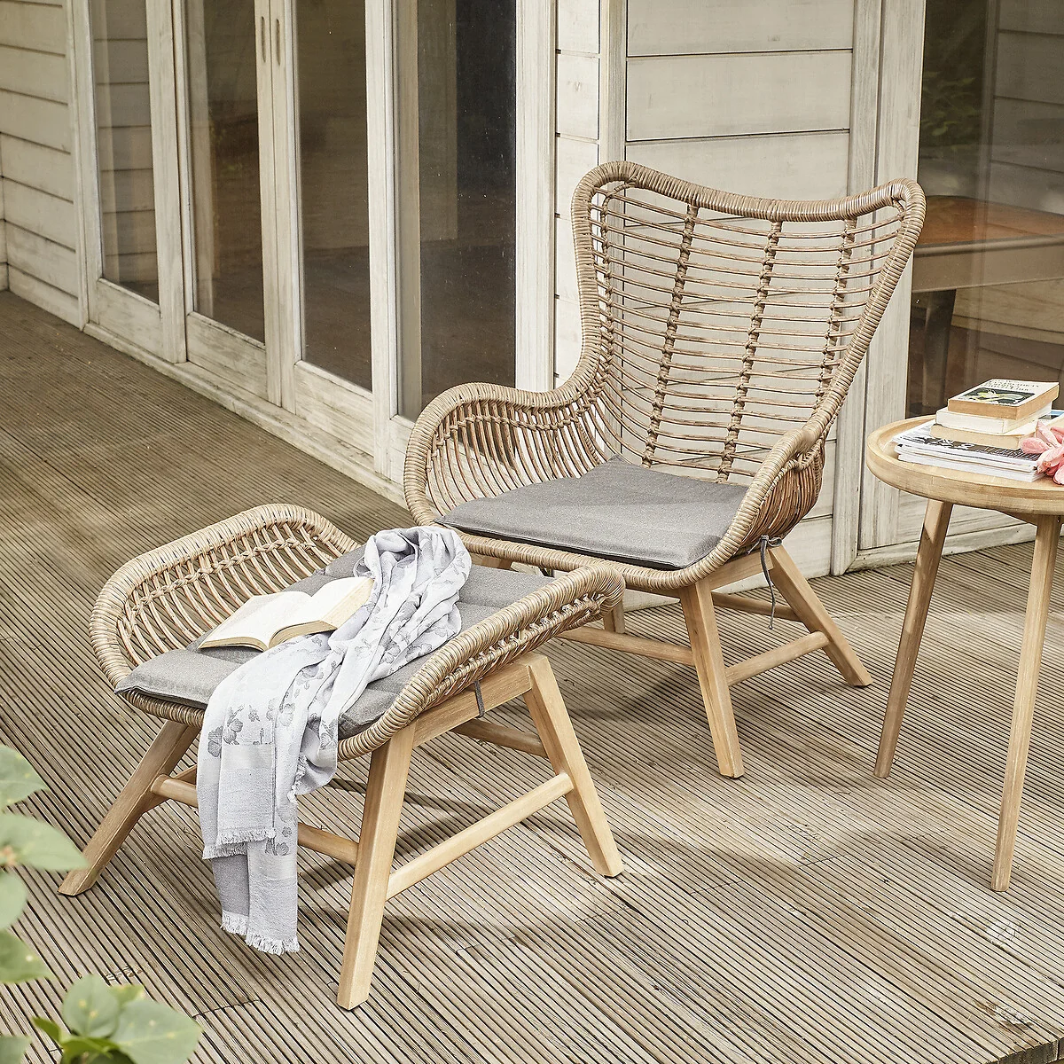 Aurora Garden Chair & Footstool Set - Natural