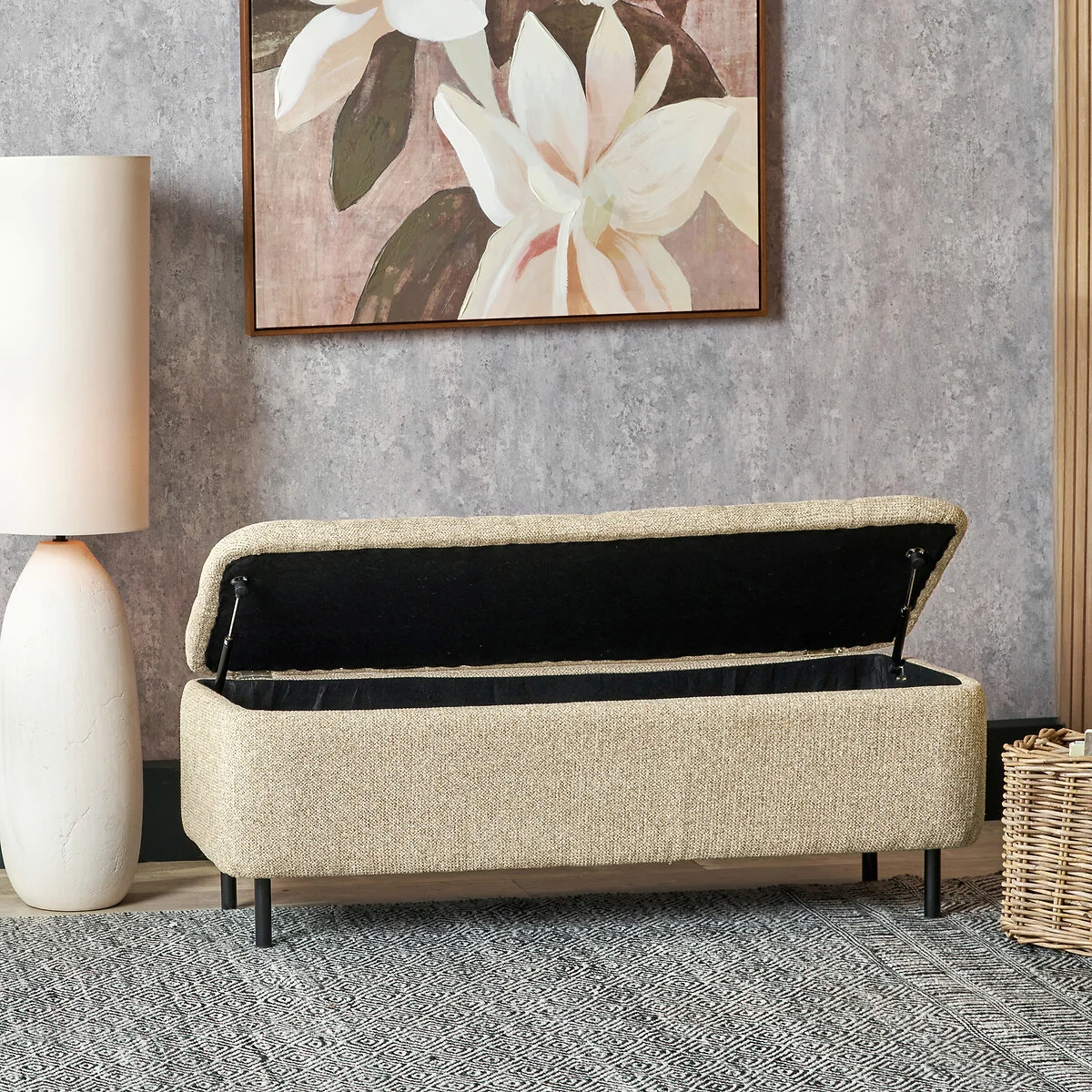Evi Chenille Buttoned Storage Ottoman Bench – image 2