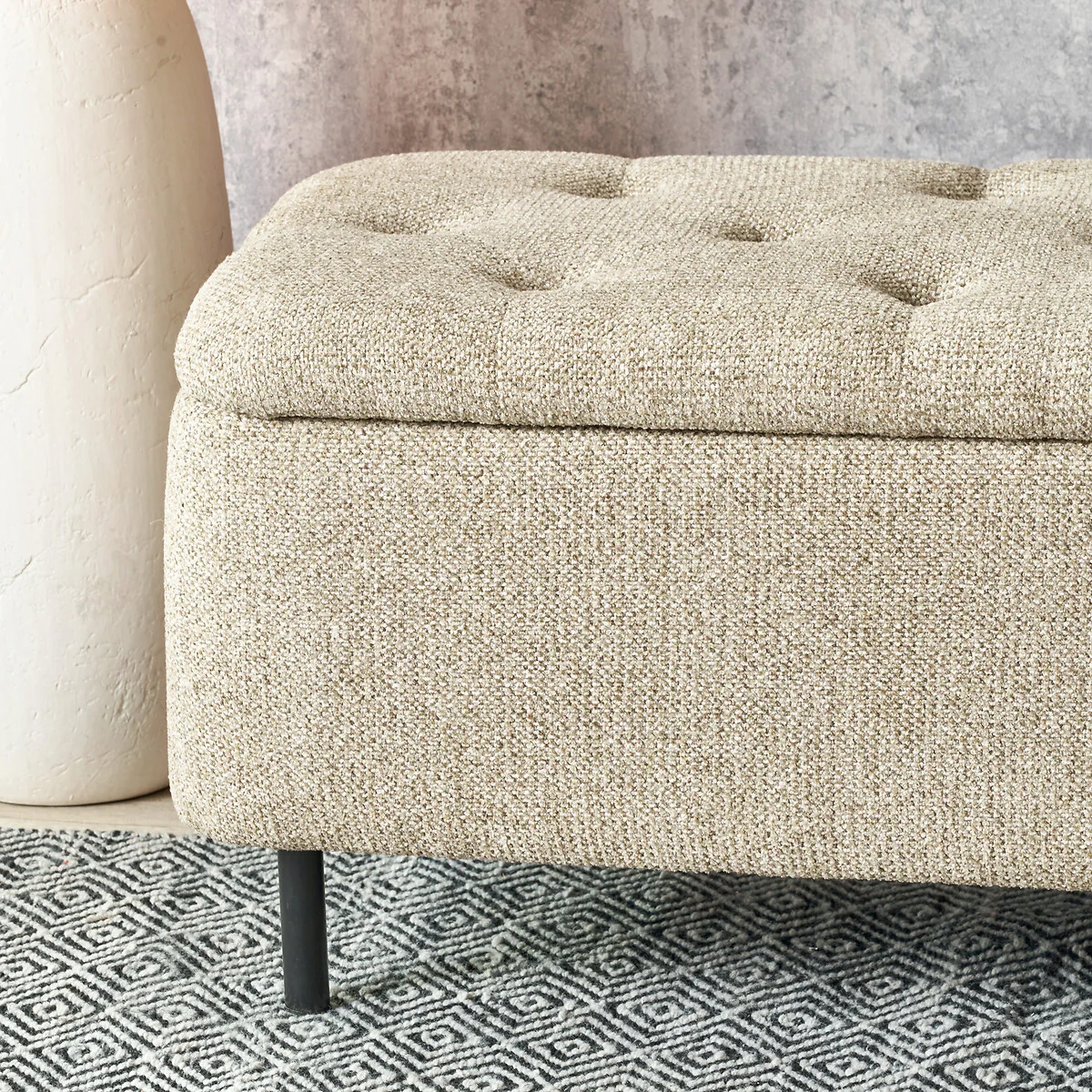 Evi Chenille Buttoned Storage Ottoman Bench – image 3