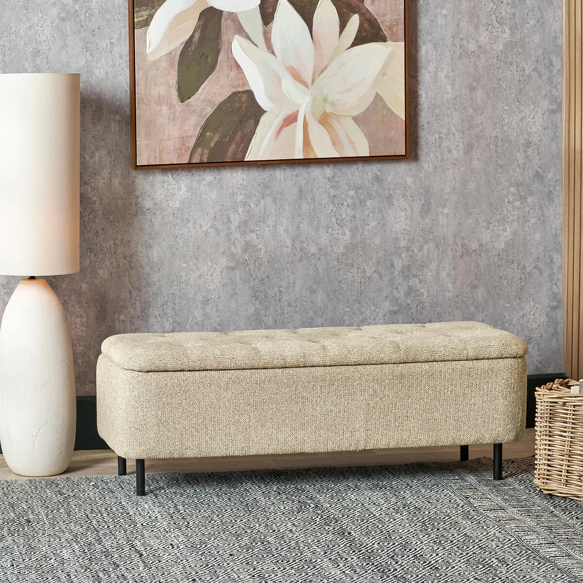 Evi Chenille Buttoned Storage Ottoman Bench – image 1