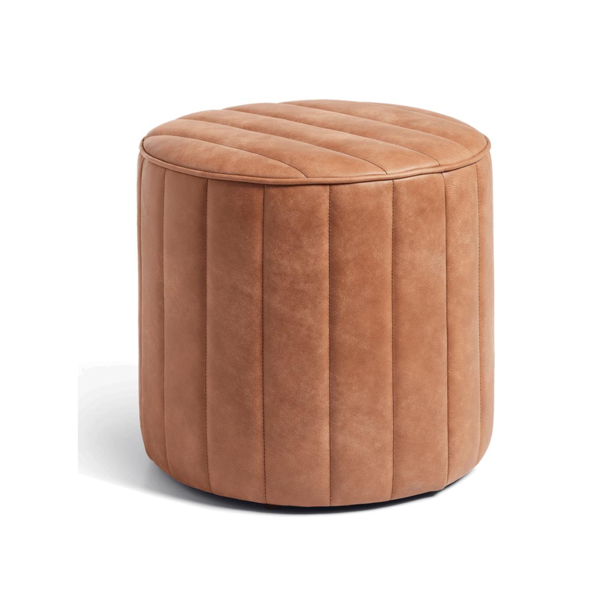 OKA, Santorelli Leather Ottoman - Hazelnut Brown, Ottomans, Leather, Plain