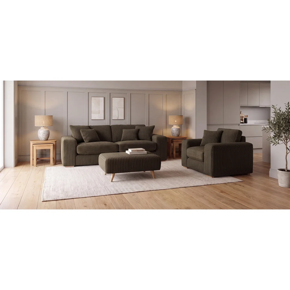 Milan Moss Green Fabric Footstool – image 8