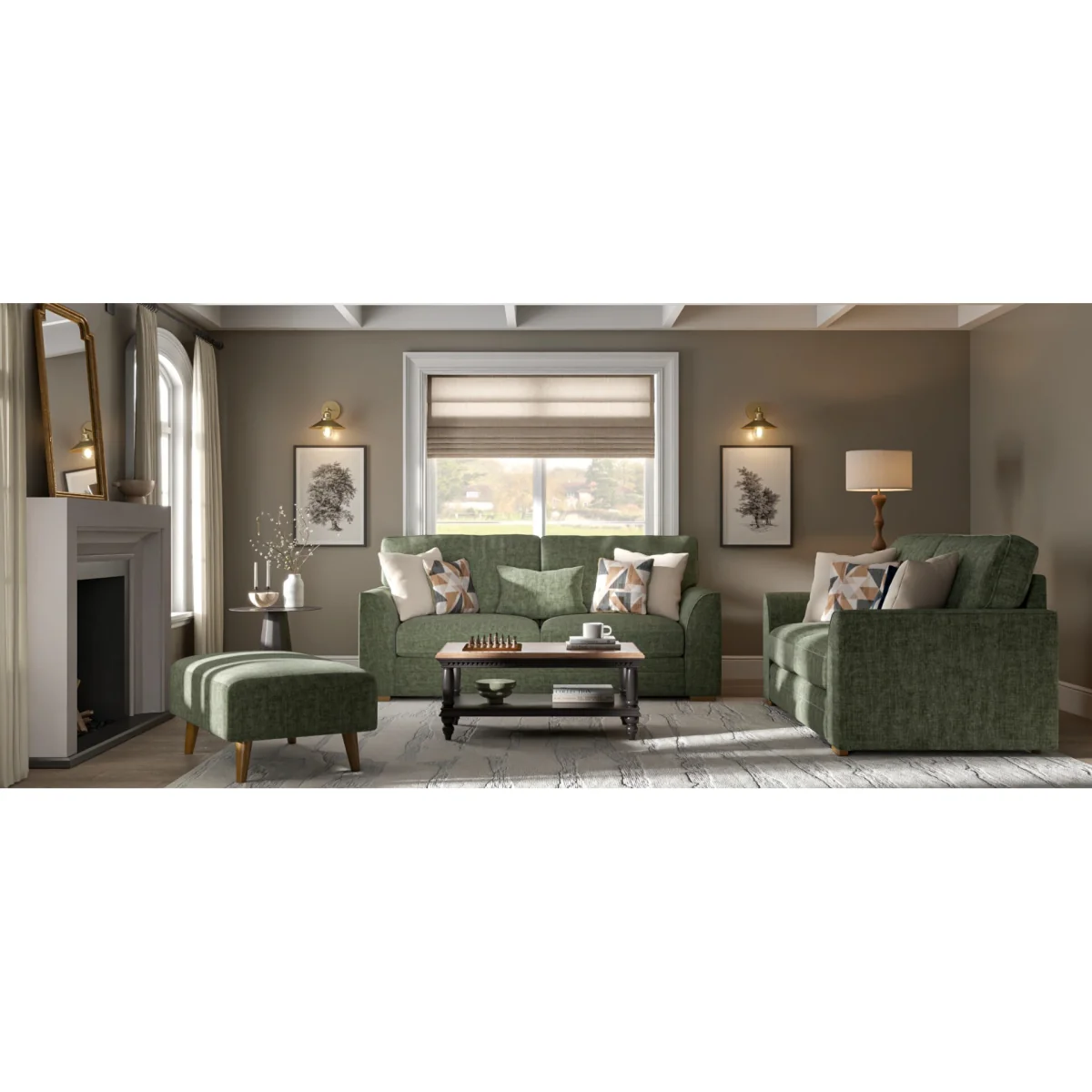 Jasper Hunter Green Chenille Fabric Footstool – image 7