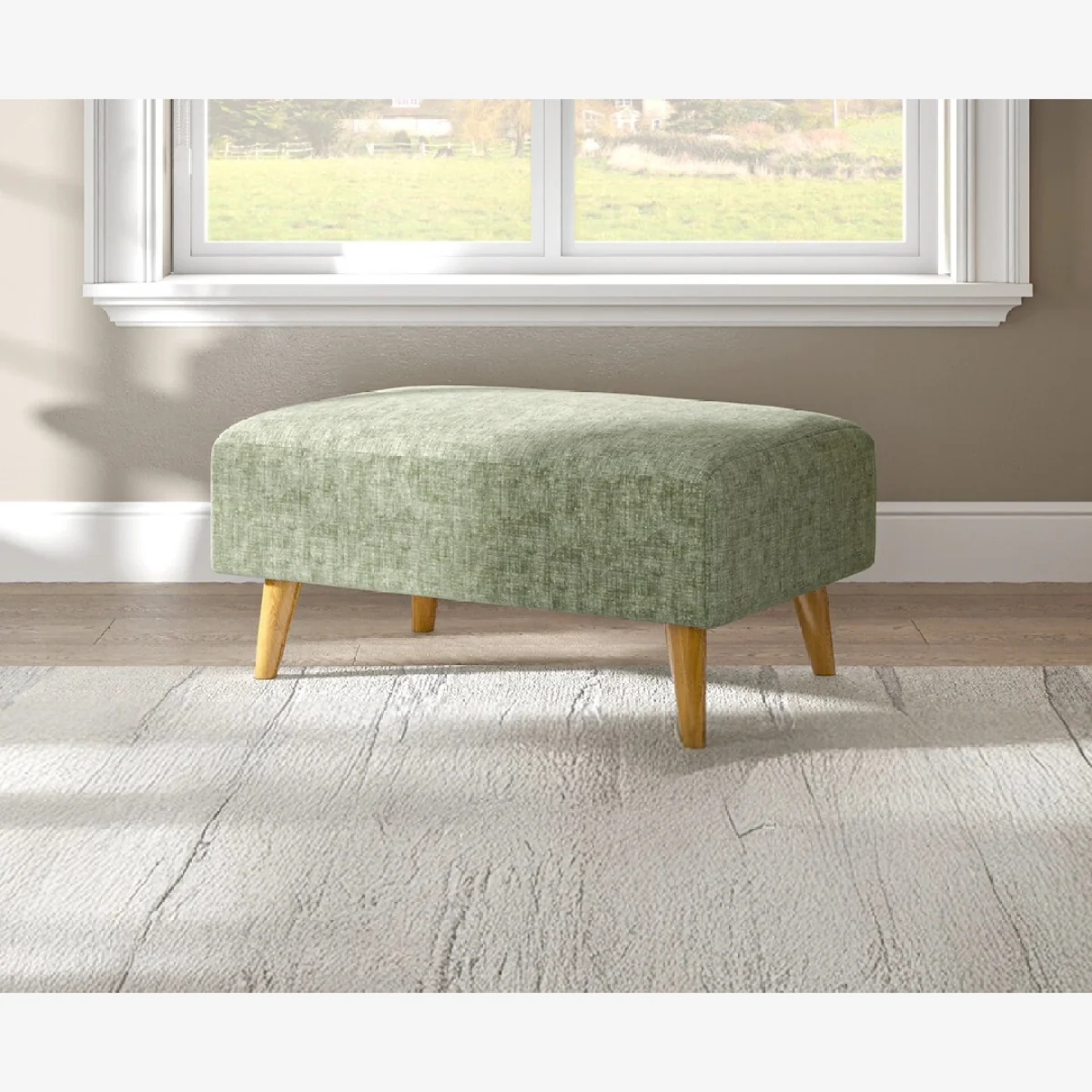 Jasper Hunter Green Chenille Fabric Footstool – image 1