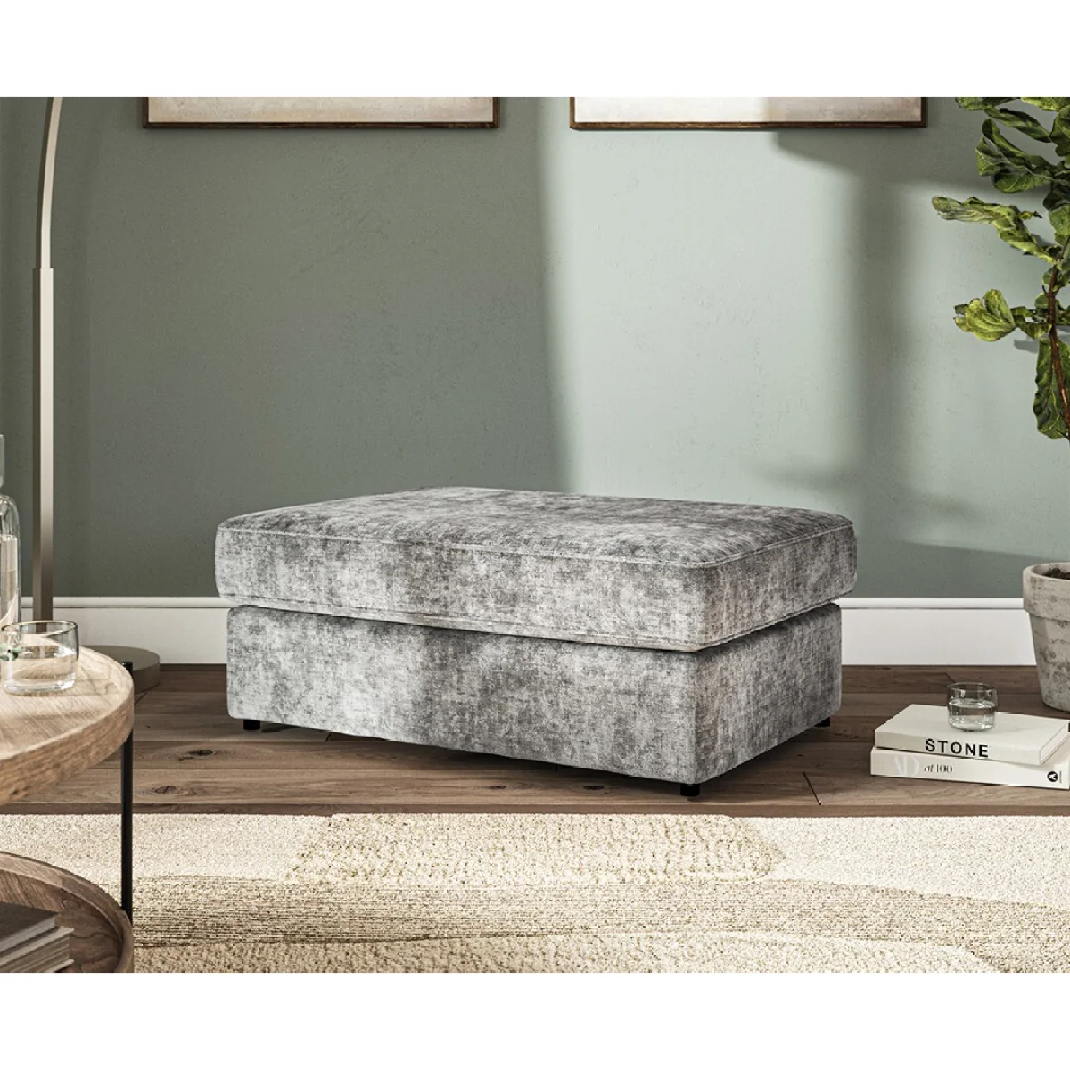 Naples Grey Velvet Footstool – image 2