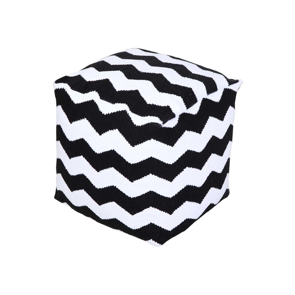 Square Black and White Chevron Style Bean Footstool - Black / 40cm