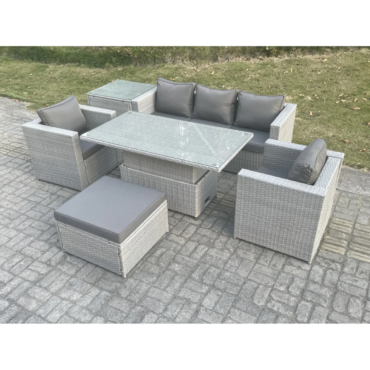 Rattan Garden Funiture Set 2 Arm Chair Side Table Big Footstool - Light Grey Mixed – image 2