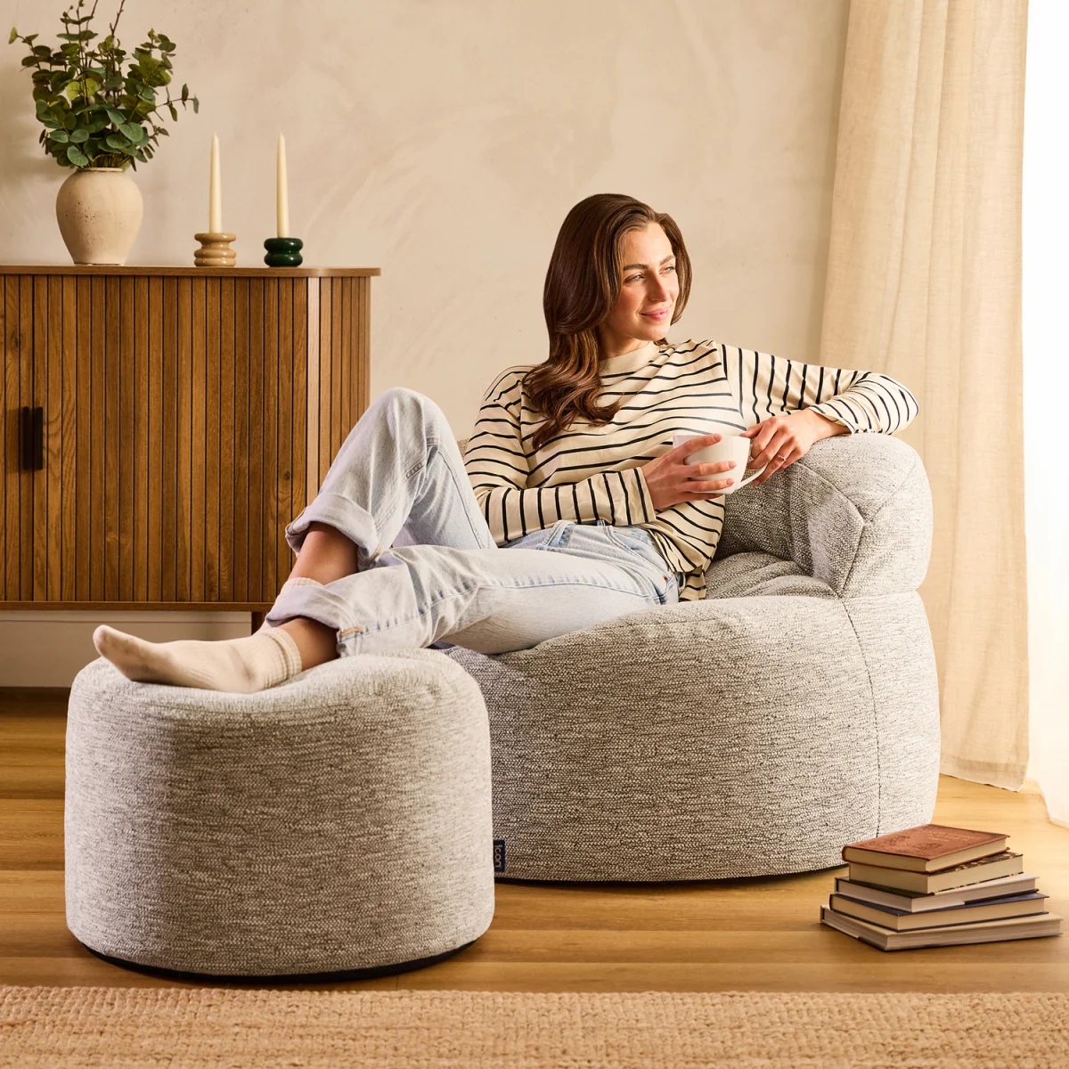 icon Orb Accent Chair and Milano Round Footstool Woven, Natural - Natural – image 3