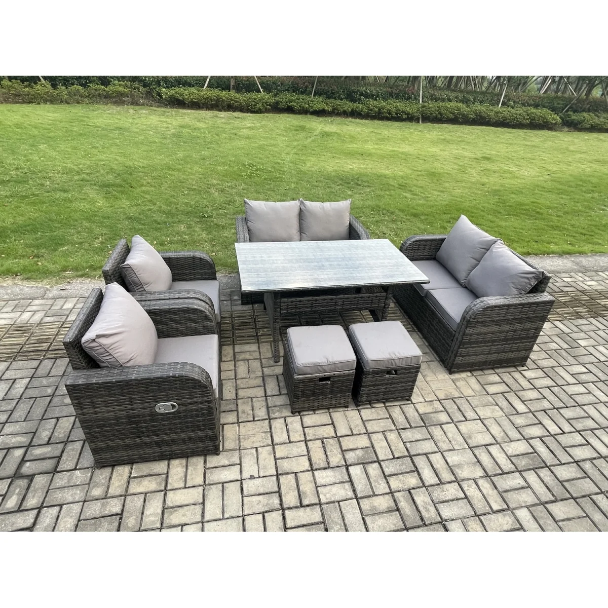 Fimous 8-Seater Rattan Lounge Set with Chairs & Footstools - Dark Grey – image 3