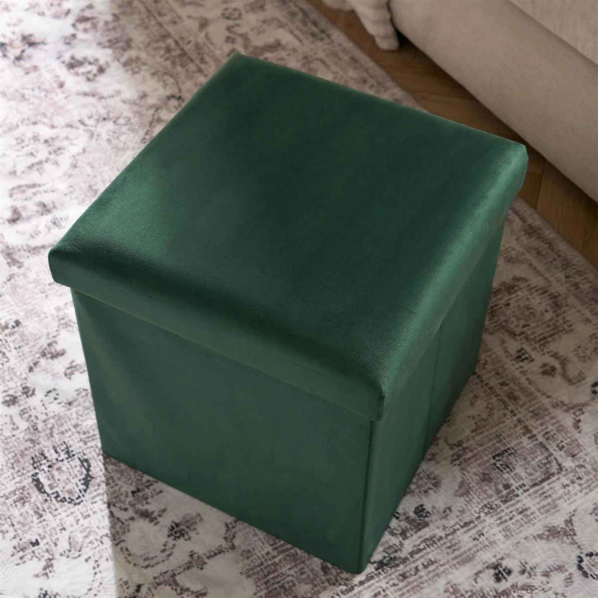 OHS Matte Velvet Foldable Storage Ottoman - Forest Green / 40cm – image 1
