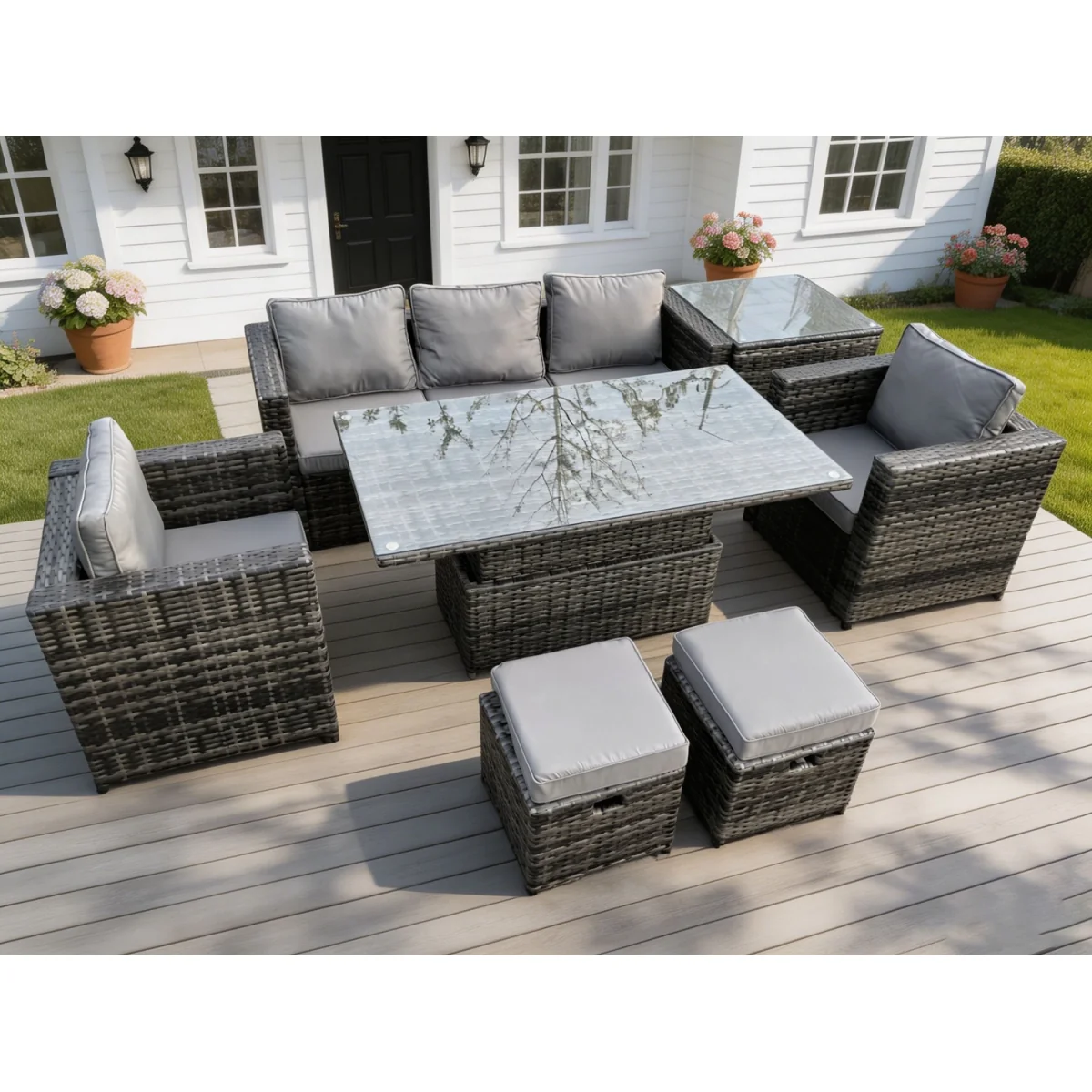 Rattan Set Rising Table Lounge Footstools Side Table – image 2