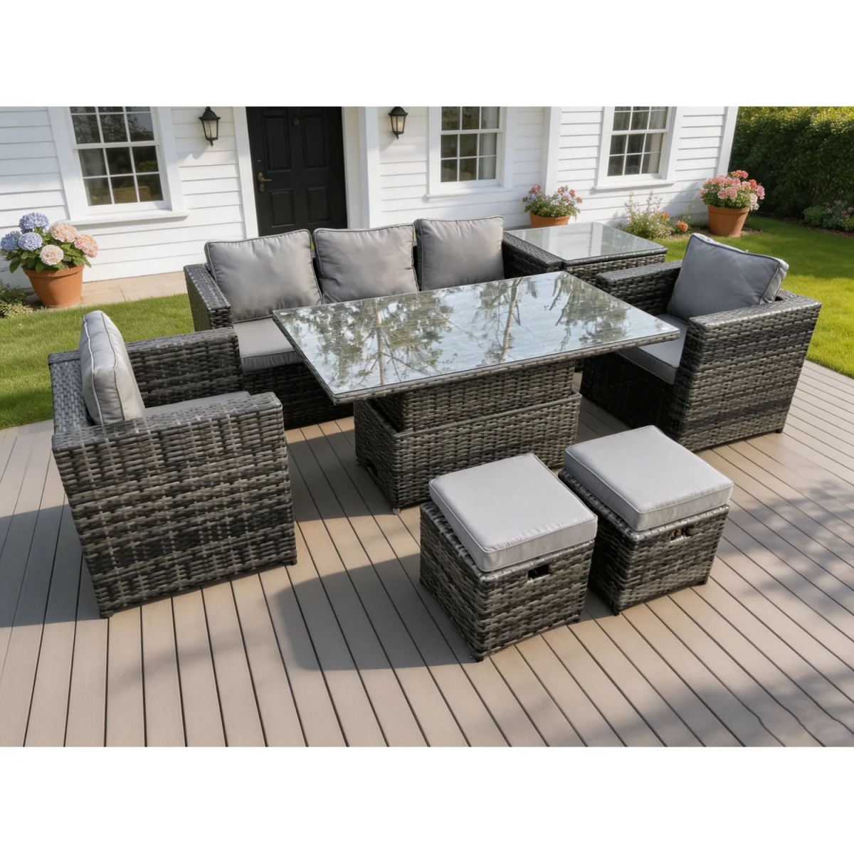 Rattan Set Rising Table Lounge Footstools Side Table – image 4