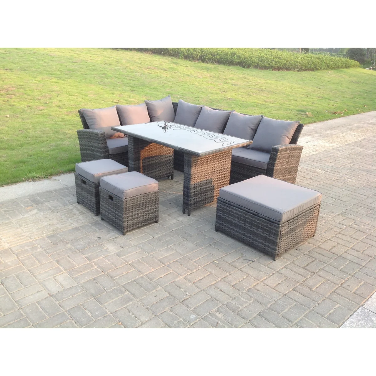 9 Seater Rattan Garden Furniture Set 3 Footstool - Dark Grey Mixed – image 2
