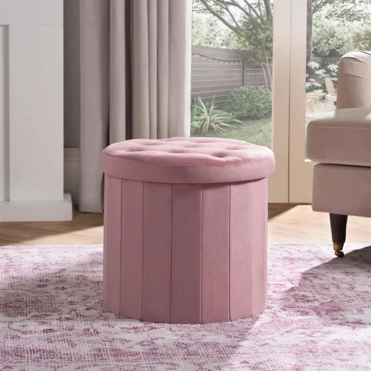OHS Matte Velvet Foldable Storage Ottoman - Blush / 42cm – image 2