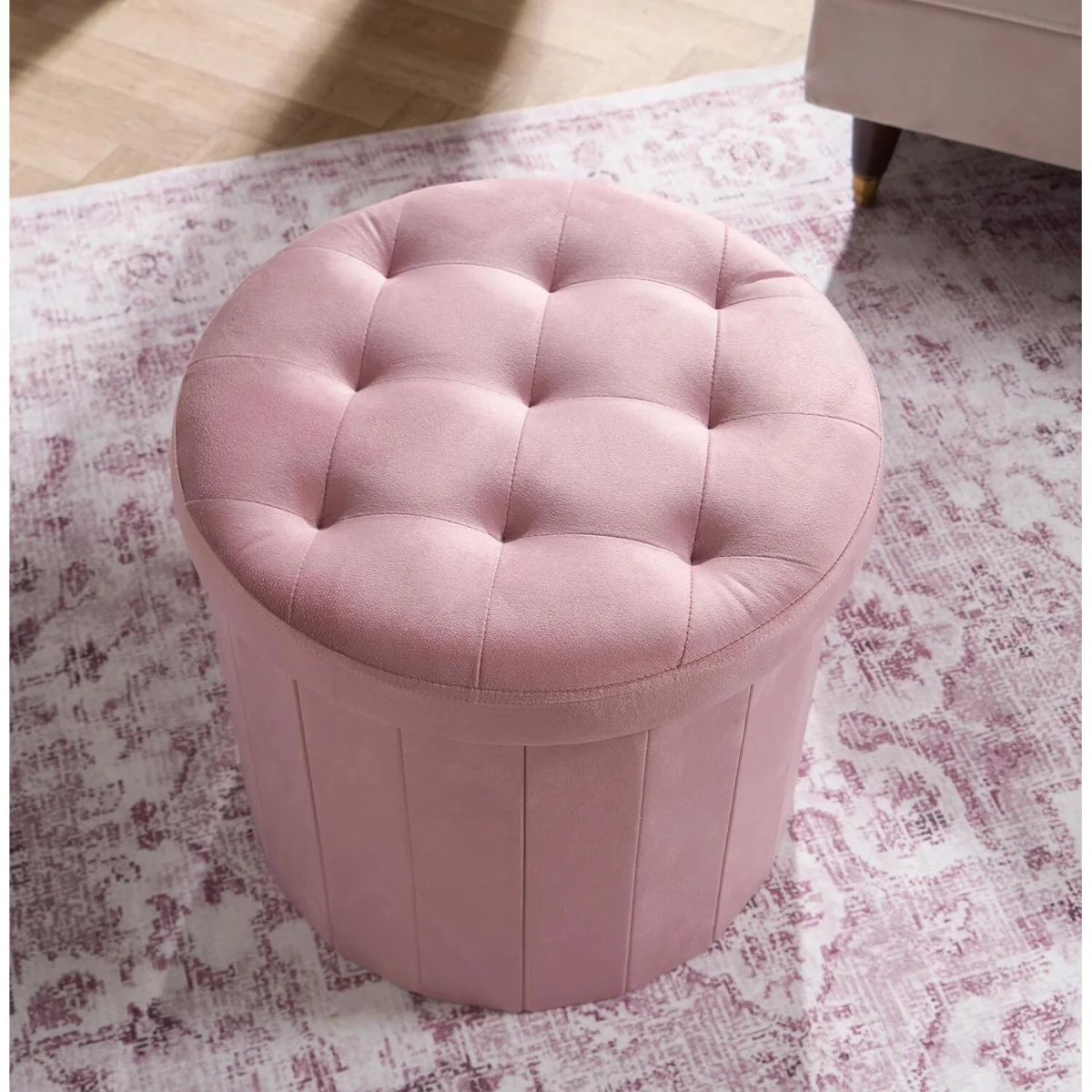 OHS Matte Velvet Foldable Storage Ottoman - Blush / 42cm – image 4