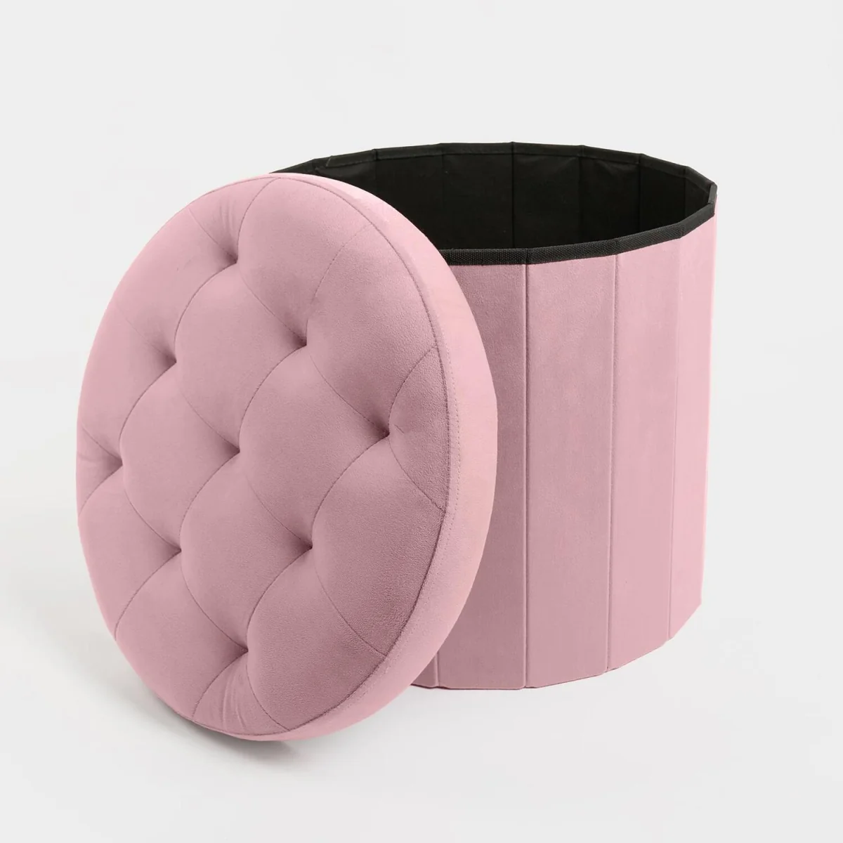 OHS Matte Velvet Foldable Storage Ottoman - Blush / 42cm – image 6