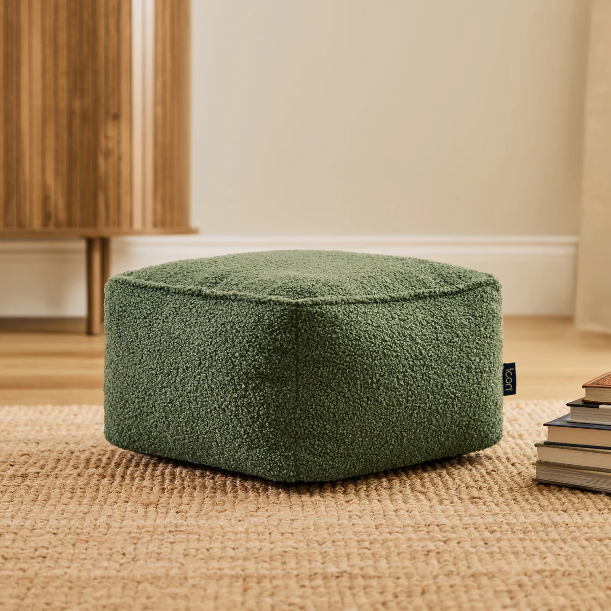 icon Amara Boucle Square Footstool Bean Bag, Olive - Olive – image 2