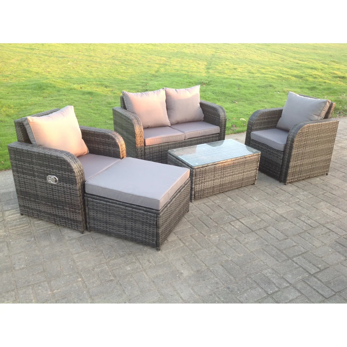Rattan Garden Furniture Set Coffee Table Footstool - Dark Grey Mixed – image 4