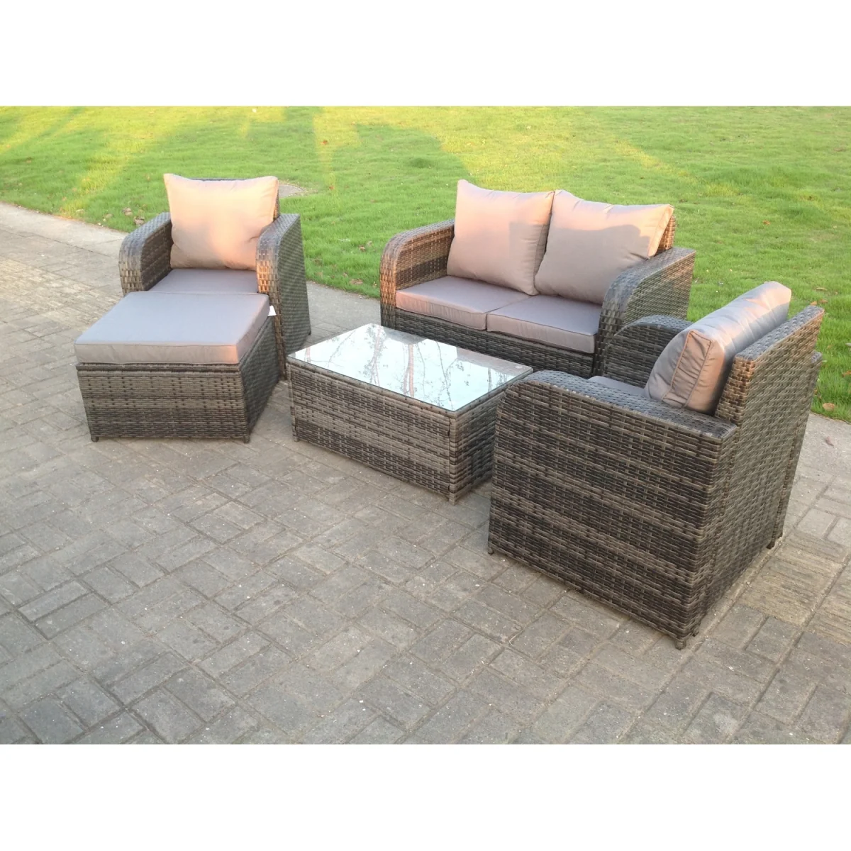 Rattan Garden Furniture Set Coffee Table Footstool - Dark Grey Mixed – image 5