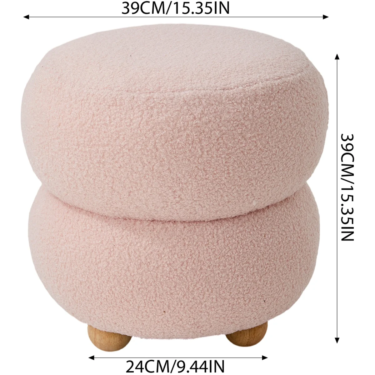 Soft Round Teddy Fleece Footstool - Pink – image 3
