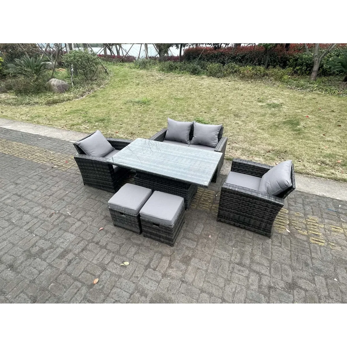 Rattan Outdoor Furniture Footstools 6 Seater - Dark Grey Mixed – image 3
