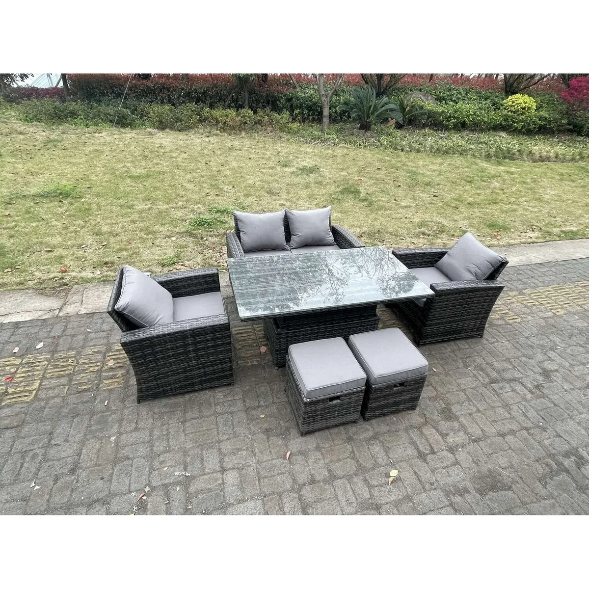 Rattan Outdoor Furniture Footstools 6 Seater - Dark Grey Mixed – image 4