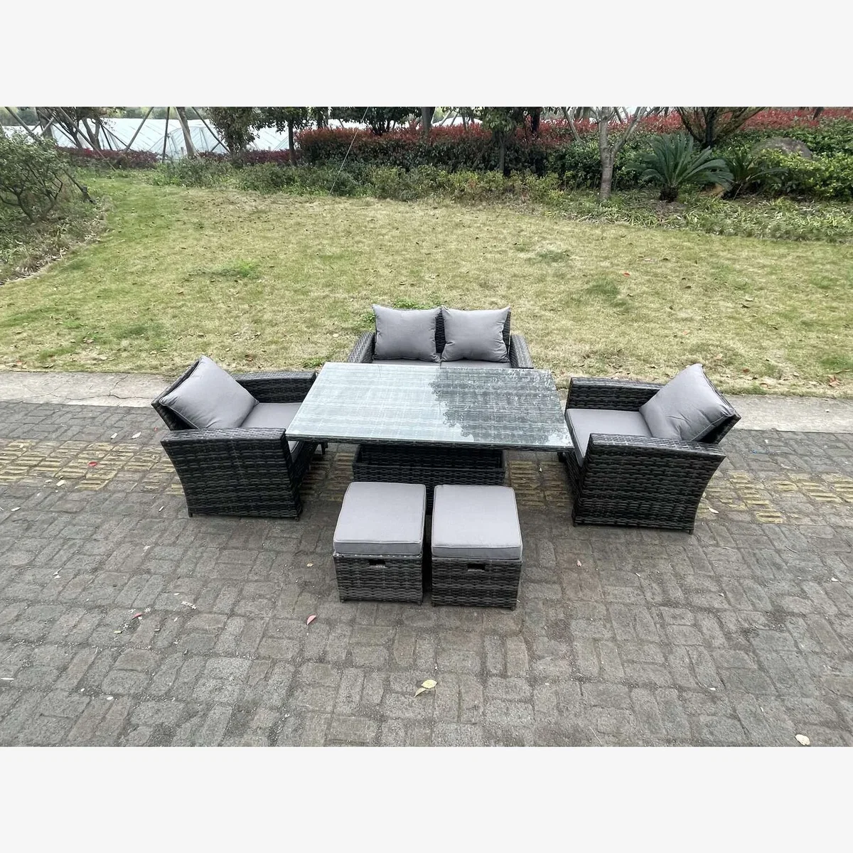 Rattan Outdoor Furniture Footstools 6 Seater - Dark Grey Mixed – image 1