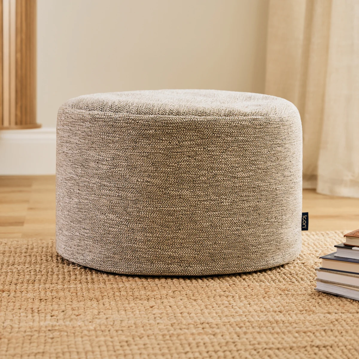 icon Woven Milano Round Footstool Bean Bag, Natural - Natural – image 2